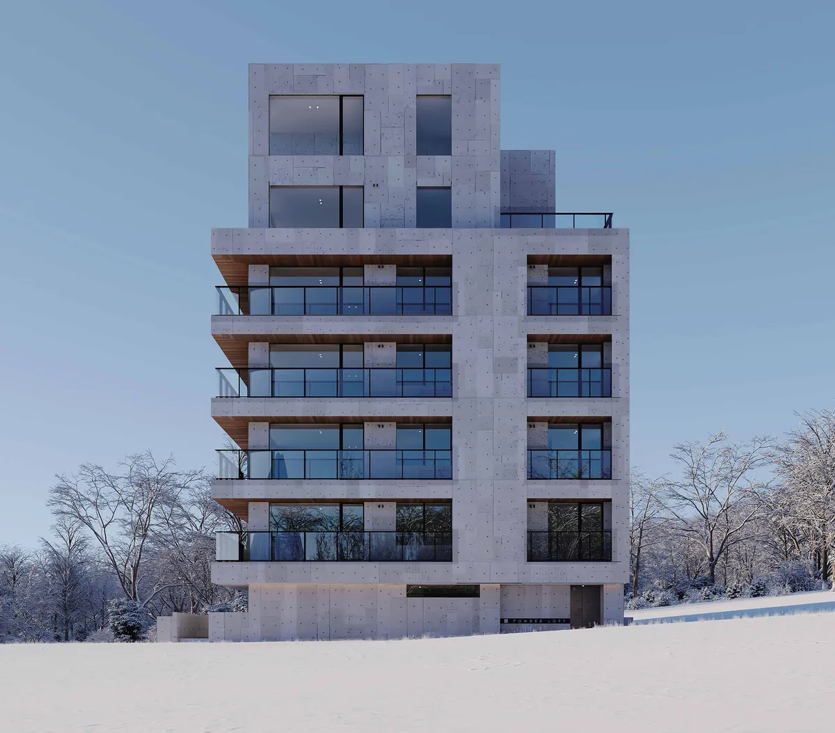 Front elevation of Powder Loft showing each floor